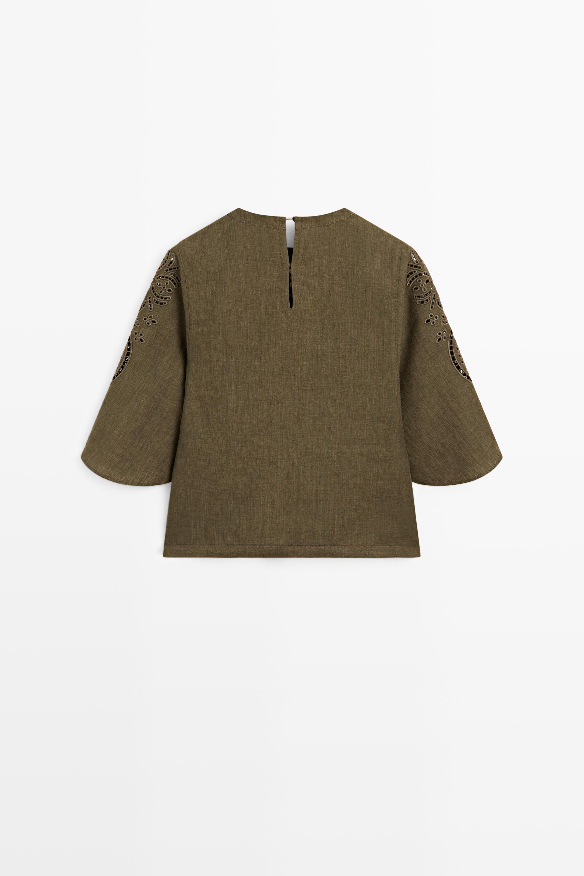 Linen blend blouse with embroidered details